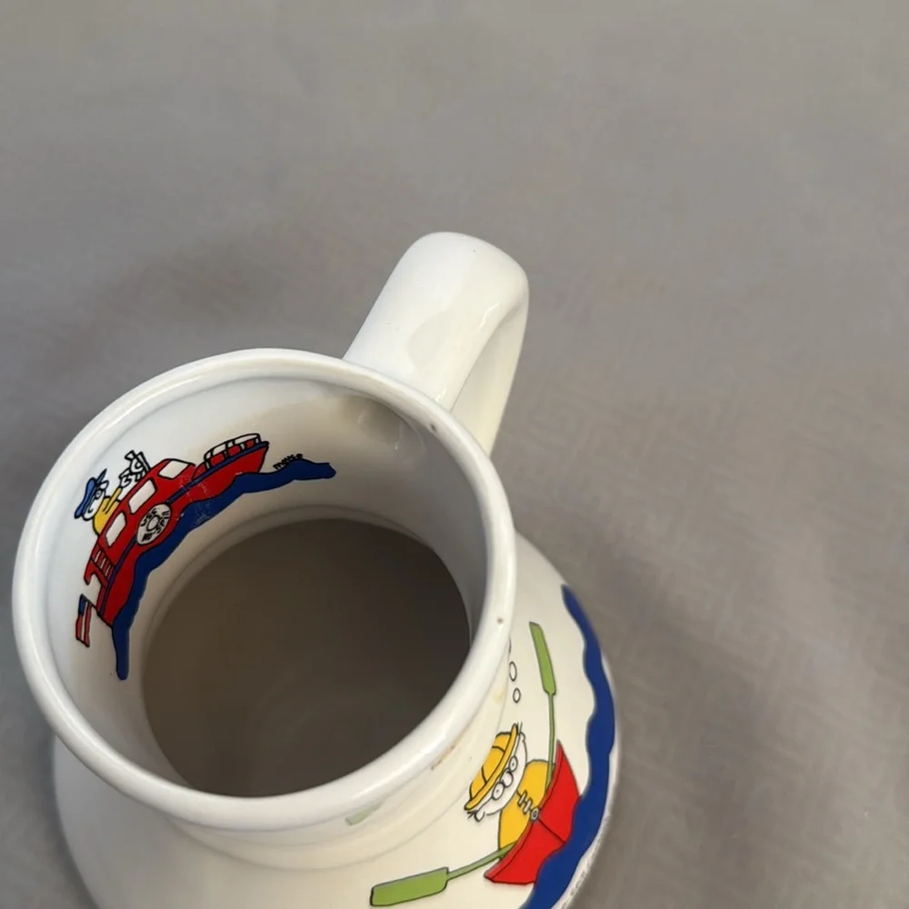 Vintage The No-Spill Captain’s Mug Coffee To Go Cartoon Fisherman Fishing 1982
